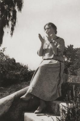 Woman On Concrete Steps