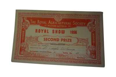 Royal Agricultural Society Certificate 1956