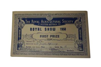 Royal Agricultural Society Certificate 1958