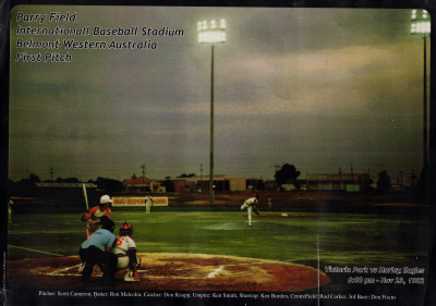 Parry Field Baseball Stadium poster - First Pitch of First Game in 1982