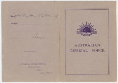 First World War, “Australian Imperial Force”, Photograph Folder for Private James Arthur DENNEY, 1743, and 3 Photographic Postcards of his Gravesite in Gallipoli