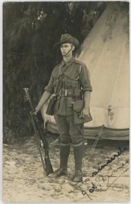 Black & White Photographic Postcard of Private James Arthur DENNEY, 1743, at Blackboy Hill