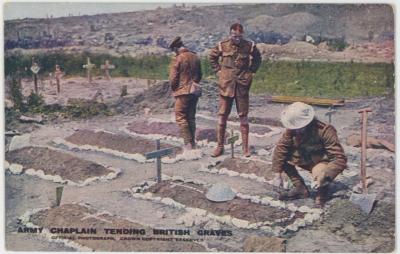 First World War Colour 'Daily Mail Battle Pictures' Postcard, Series I, No.7 Army Chaplin Tending British Graves