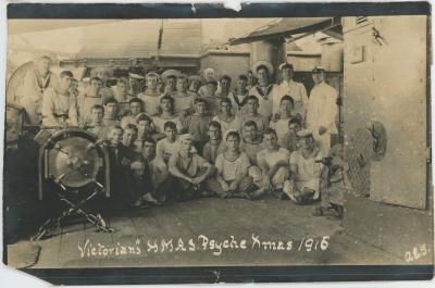 Black & White Photograph of Victorian’s HMAS Psyche Xmas 1916 Crew