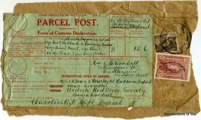 Label from gift food parcel sent from Australia to England - number 2