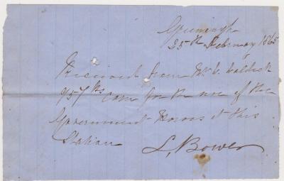 Receipt for corn from L. Bower