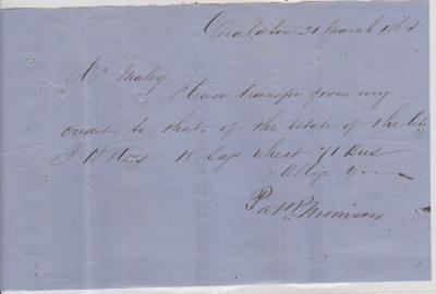 Transfer of wheat note from P Morrissey