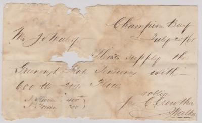 Order for flour for the Greenough Flats Pensioners