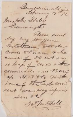 Order for corn & bran for the Geraldine Mine