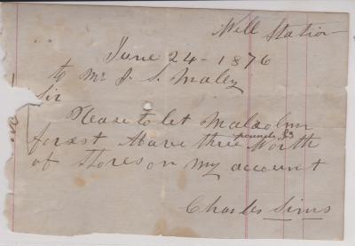 Promissory note made out for Malcolm Forrest