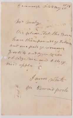 Store order written by James White for Edward Poole