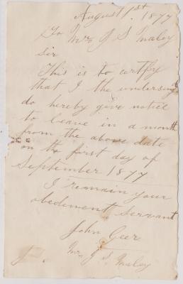 Letter of resignation from John Gear