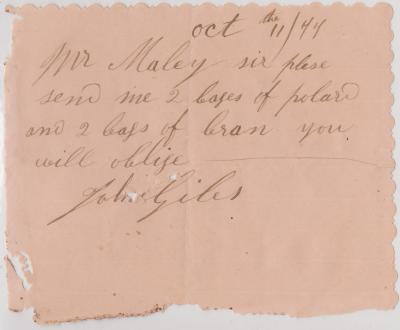 Mill order from John Giles