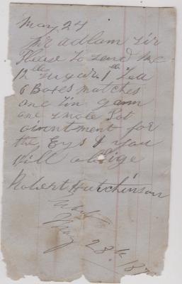 Store order from Robert Hutchinson