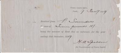 Rent receipt from Crown Lands Department