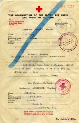 Red Cross Message Bureau Guernsey - message number two