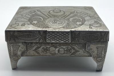 Front view of Ottoman POW trench art cigarette box