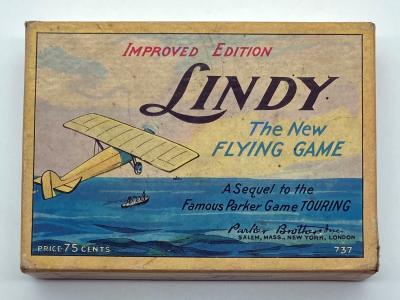 'Lindy: the new flying game' card game  - top view of box