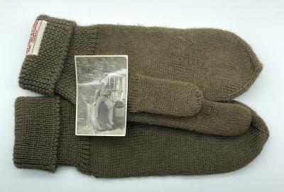 Mittens sent to John McComiskey with photo of serviceman