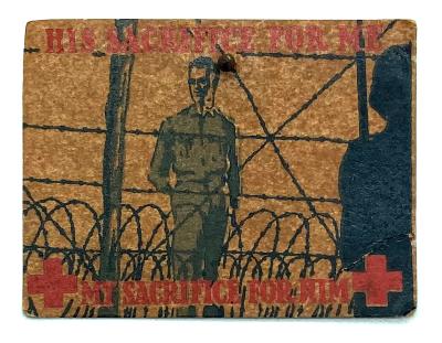 Red Cross cardboard fundraising pin for prisoners of war