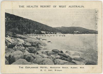 Black and White Photographic Postcard of Ellen Cove and the Esplanade Hotel at Middleton Beach, Albany