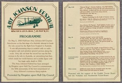 Items relating to the Amy Johnson Festival held in Kingston Upon Hull from 3-24 May 1980