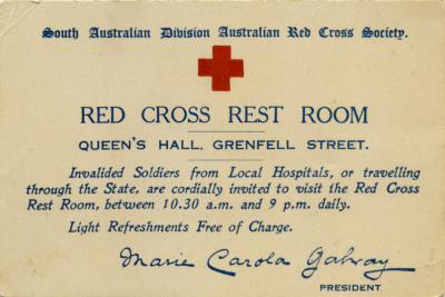 WWI ARCS (SA Division) Red Cross Rest Room invitation