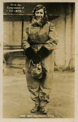 Postcard featuring Amy Johnson in flying suit