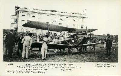 Postcard commemorating 50th anniversary of Amy Johnson's 1930 flight to Australia