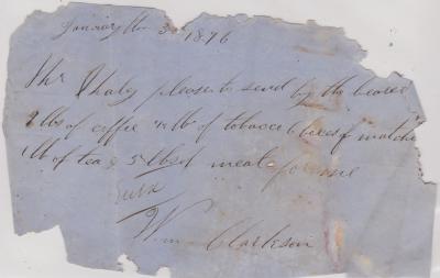Store order from William Clarkson