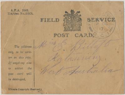 Postcard for Miss E. Biltoft