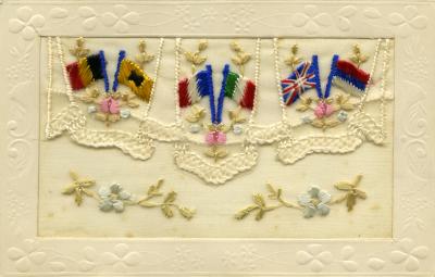WWI silk postcard with flags of the Allies