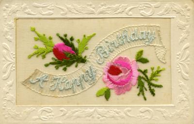 WWI silk postcard 'A Happy Birthday'