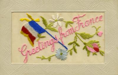 WWI silk postcard 'Greetings from France'