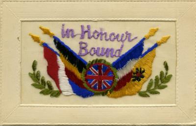WWI silk postcard 'In Honour Bound'