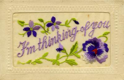 WWI silk postcard 'I'm thinking of you'