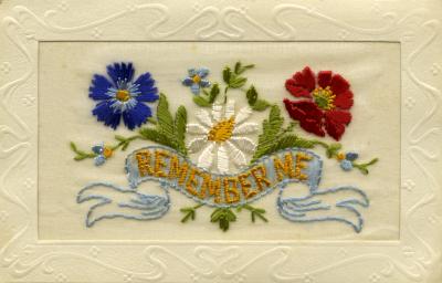 WWI silk postcard 'Remember Me'