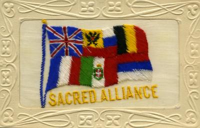 WWI silk postcard 'Sacred Alliance'