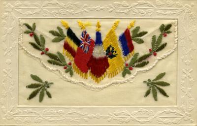 WWI silk postcard with allied flags sent by George