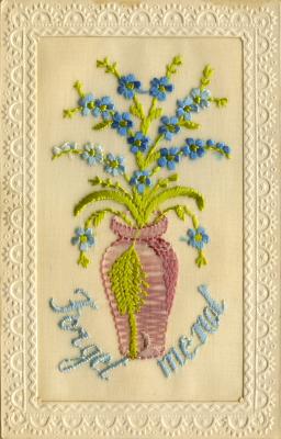 WWI silk postcard 'Forget me not' sent by George