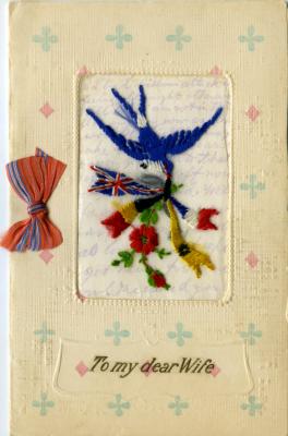 WWI silk postcard sent to wife from Daddy July 4 1916