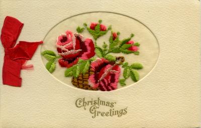 WWI silk postcard sent to wife, Ethell and Glayds from Daddy