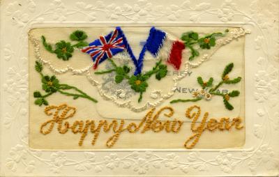 WWI silk postcard sent for 'Happy New Year'