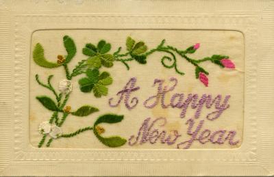 WWI silk postcard sent for 'A Happy New Year' from William to Jean