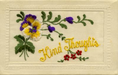 WWI silk postcard sent to Ethel, Gladys and Daisy from Wally 5 August 1916