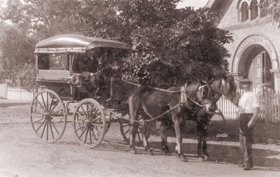 Horses And Buggy Outside Claremont Congregational Hall