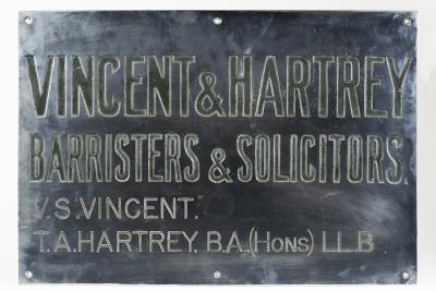 NAME PLATE, VINCENT & HARTREY