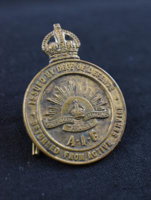 First World War ‘Returned from Active Service’ Badge issued to L/Cpl Albert Benjamin FREDRICKSON 933
