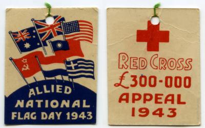 Red Cross Appeal fundraising tags - Allied National Flag Day 1943