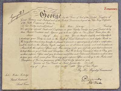 Leslie Horton Partridge Commission document as Temporary Lieutenant - 11 June 1917